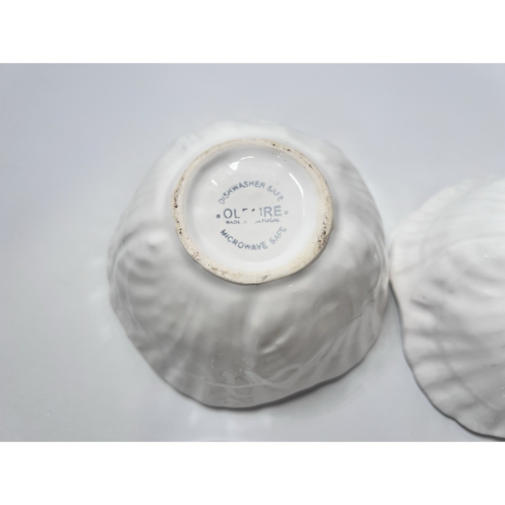 VTG OLFAIRE Portugal White Ceramic Shell Lidded Bowls Set Of 2- Coastal Cottage - Picture 11 of 15